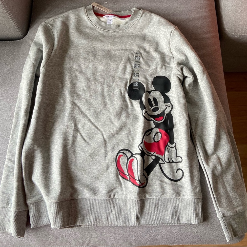 Joe Fresh Gray Mickey Mouse Graphic Long Sleeve Sweatshirt with Red Accents